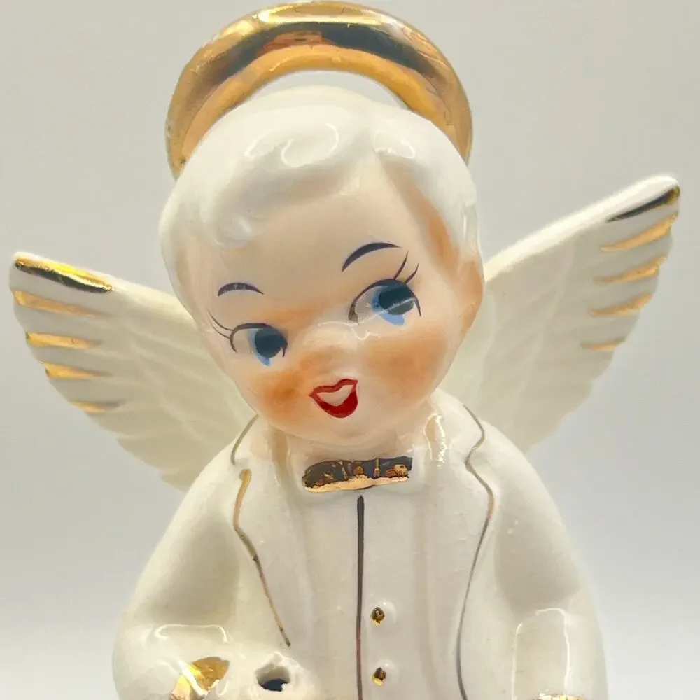 Vintage 50s Norcrest Japan July Boy Birthday Angel Figurine Flower Holder